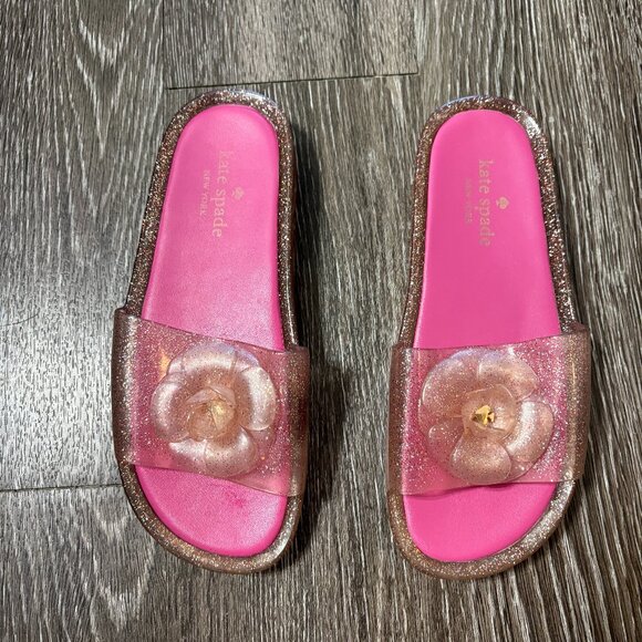 Kate Spade Pink Glitter Jelly Flower Slide Sandals Size 8 - Picture 1 of 3